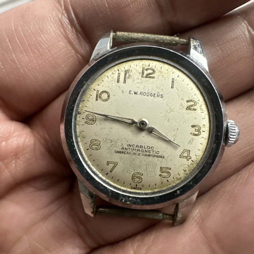 E.W. RODGERS Mens Watch 32mm Manual Wind Swiss Made Missing Glass For Repair